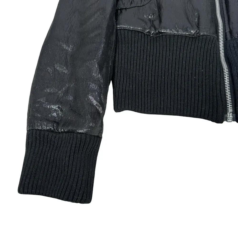 Moschino Jeans Moto Jacket Women's 6 Black Shiny Textured Wool Blend‎ Italy Zip